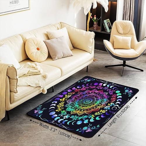 Miniatura 3 de Erosebridal Alfombra de área con diseño de mandala y luna para jóvenes y adultos, 3 x 5, alfombra decorativa de fases lunares en acuarela galaxia,