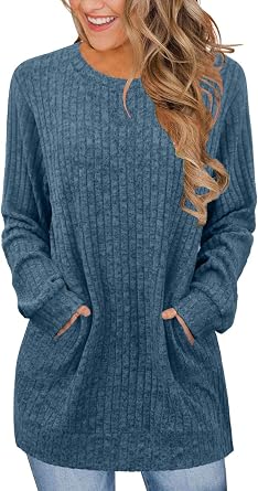 JomeDesign Sweaters for Women Dressy Casual Long Sleeve Shirts Crewneck