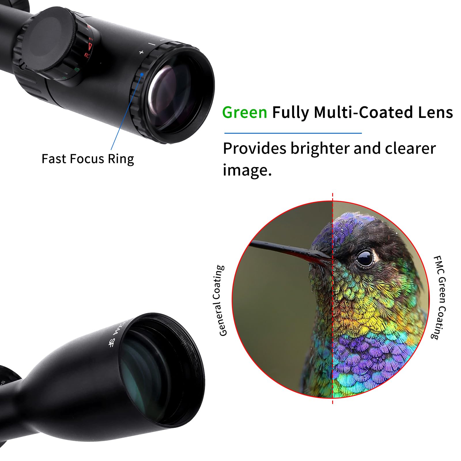 Viewfinder Ottico 4-16x44mm Reticolo Illuminato Rosso/Verde Telemetro Luminoso a 5 Livelli Messa a Fuoco Laterale con Anelli di Montaggio a Coda di Rondine/Picatinny da 11 mm 20 mm