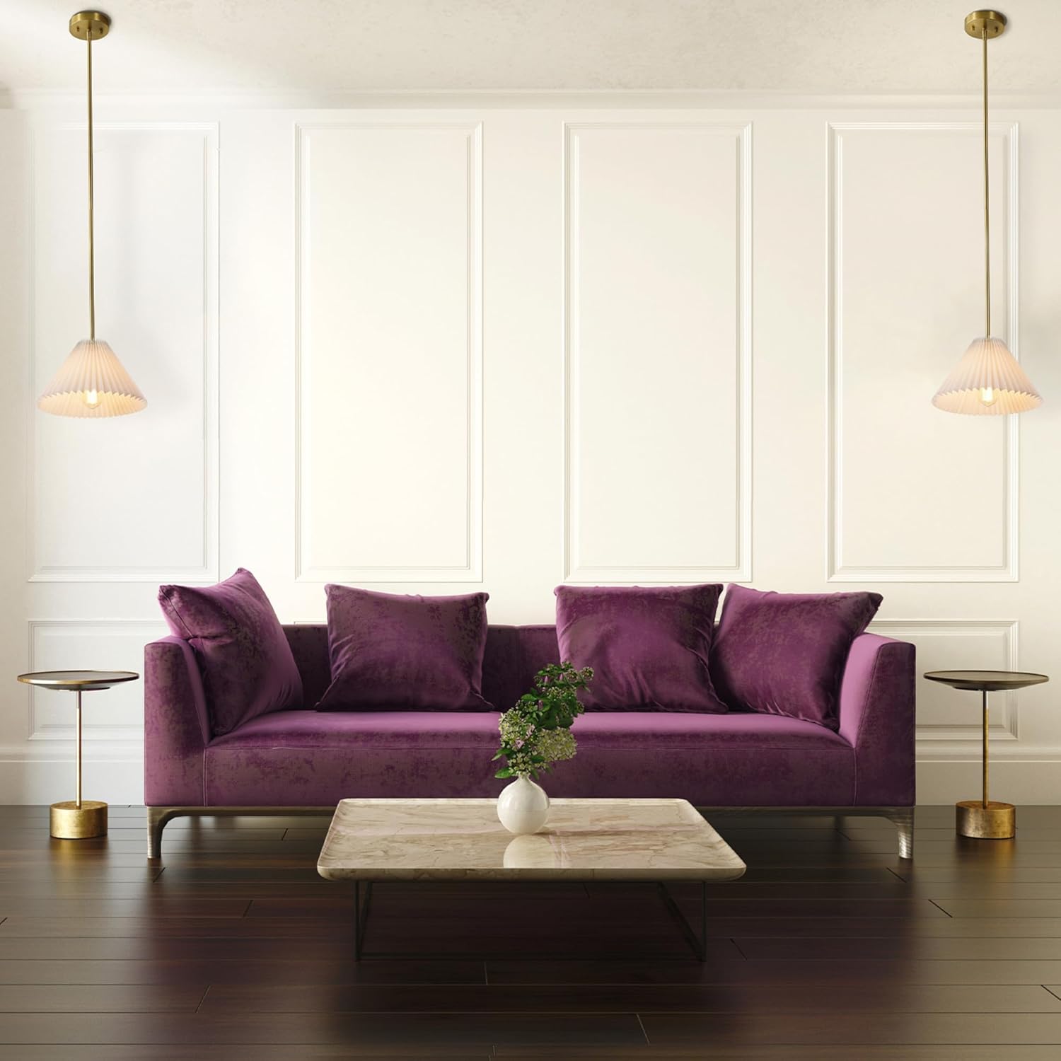 GLOBE Electric x Novogratz 67000103 1-Light Pendant Light Fixture, Matte Brass, Off-White Pleated Fabric Shade, Adjustable Hanging Height, Ceiling Lighting for Kitchen Island, Hallway, or Dining Room