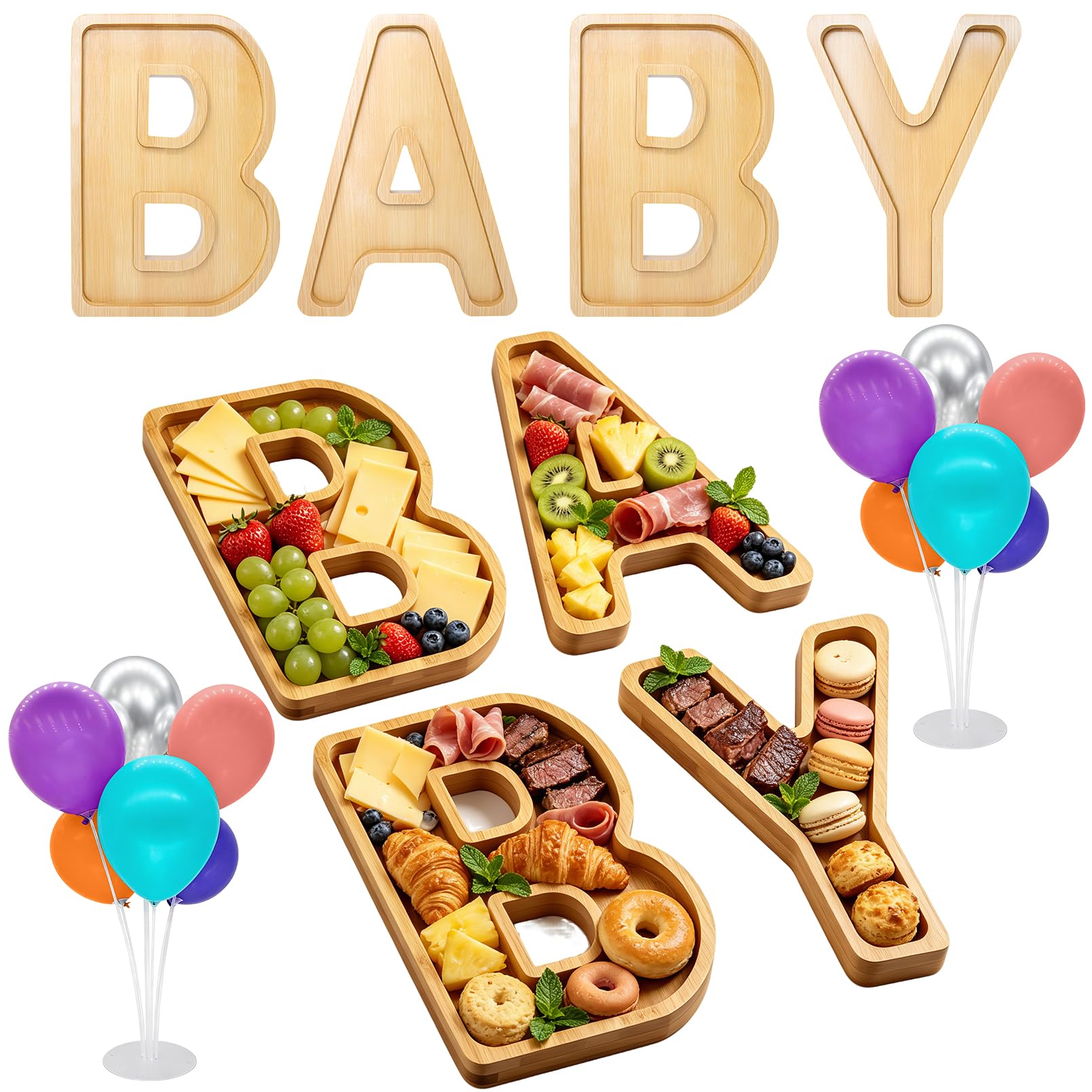 4PCS Wooden Baby-Letters Decorations Charcuterie Board Box