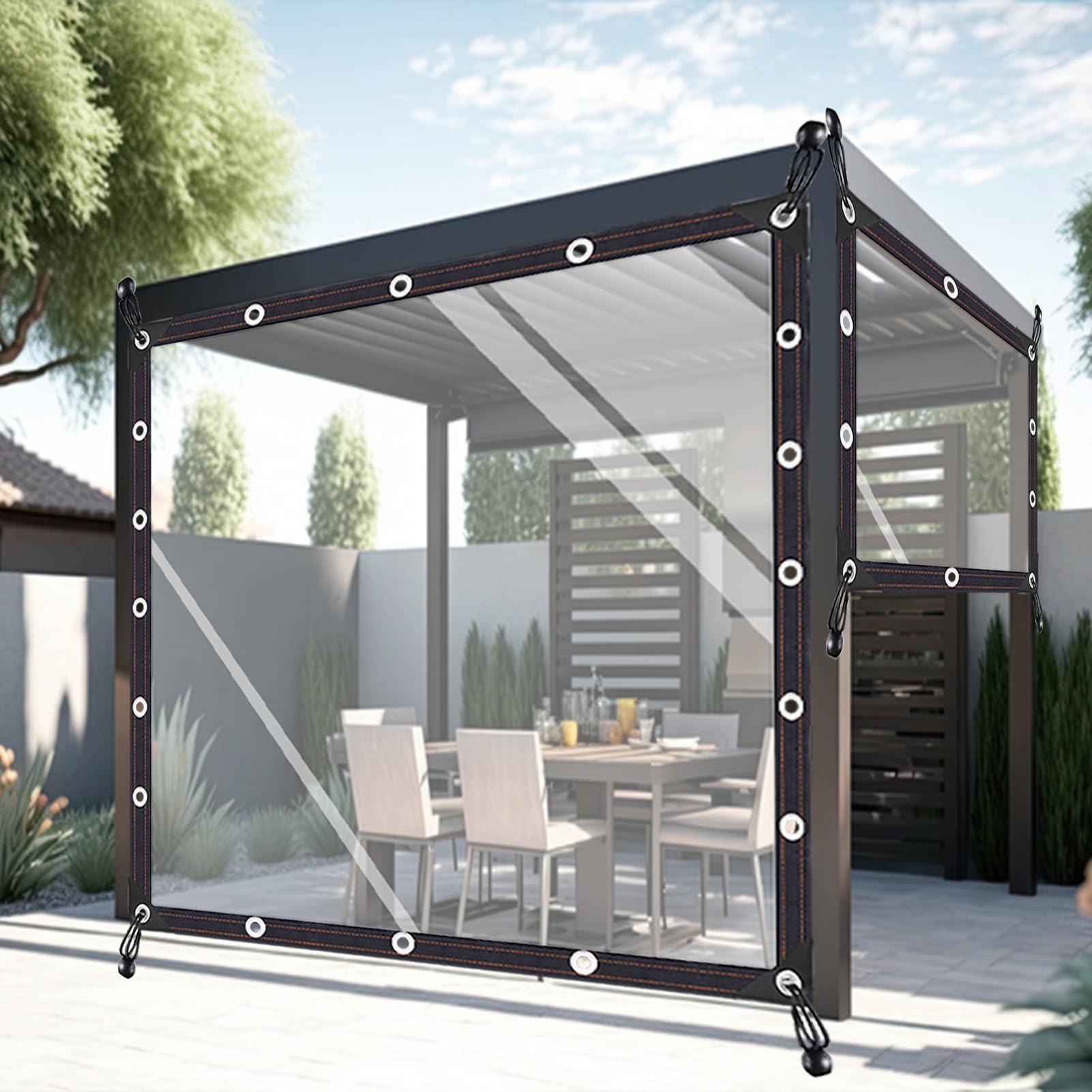 Bâche transparente pergola imperméable grand panneau rideau plastique extérieur