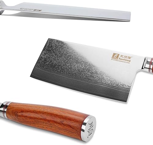 Miniatura 8 de SUNLONG Carne Cleavers 7 pulgadas Damasco Vegetales Cuchillo Japonés Martillado Damasco Acero Sangre, Mango
