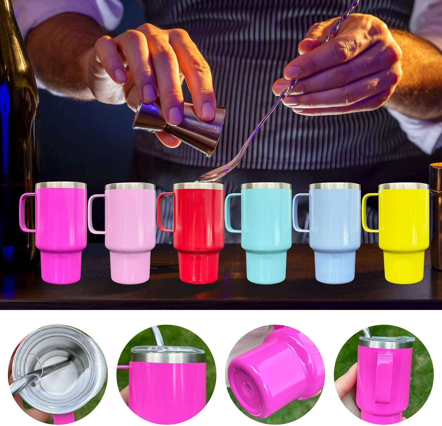 3oz Mini Tumbler Shot Glass with Straw and Lid, 10 Pack Stainless Steel Sublimation Shot Glasses with Handle for Wedding Party Whiskey Cocktail Bar（Color Mix） - Image 3