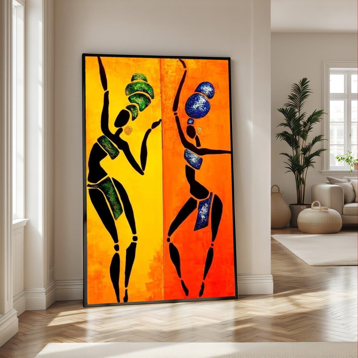 LMYCHENG Abstract African Dance Canvas Oil Painting, Ethnic Wall Art, Colorful Figures Painting, Home Decor Cultural Art Print(80x140cm/Internal Frame)