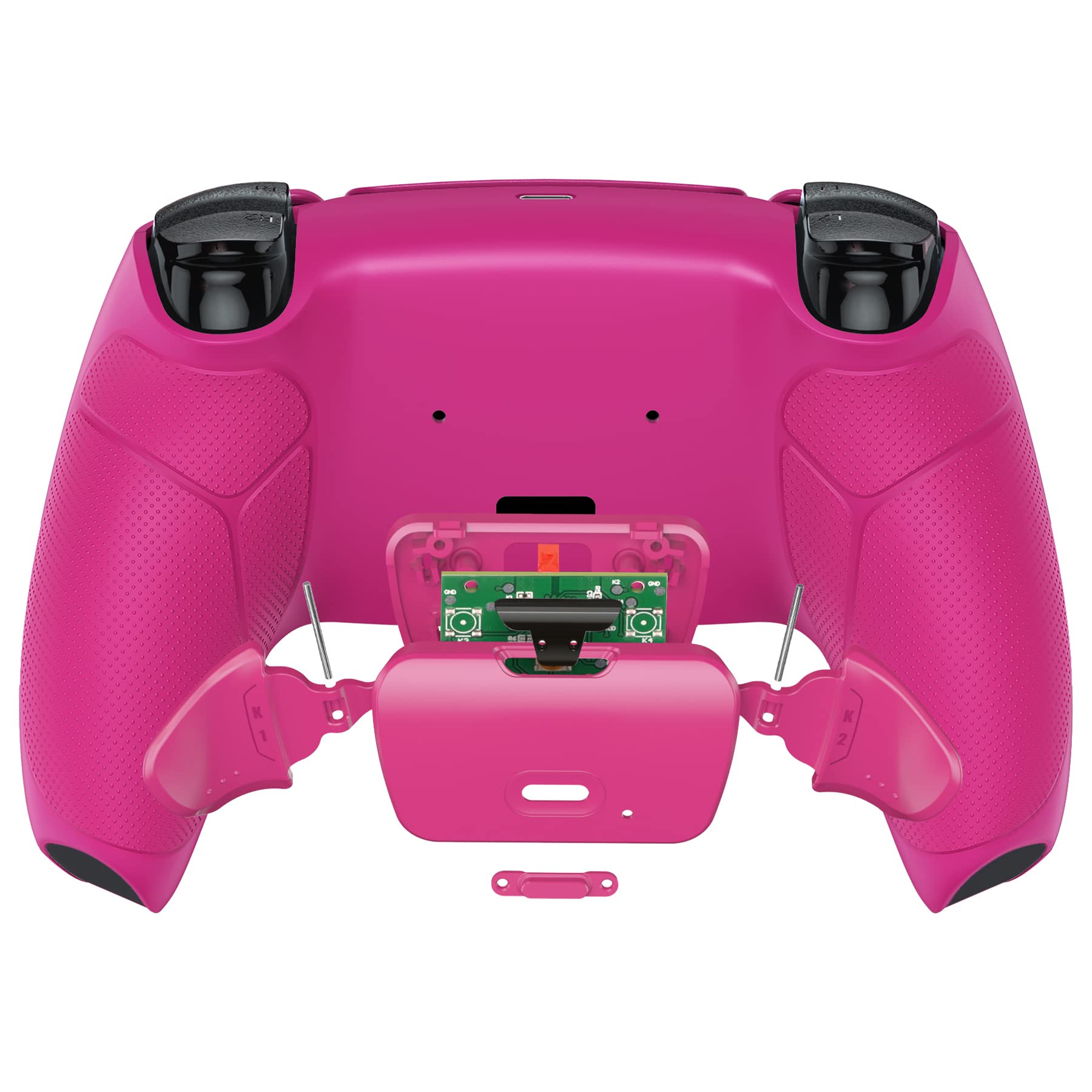 eXtremeRate Nova - Kit de reasignación programable de agarre de goma rosa para controlador PS5 BDM-030 040 050, tablero de actualización y carcasa trasera rediseñada y botones traseros, controlador no