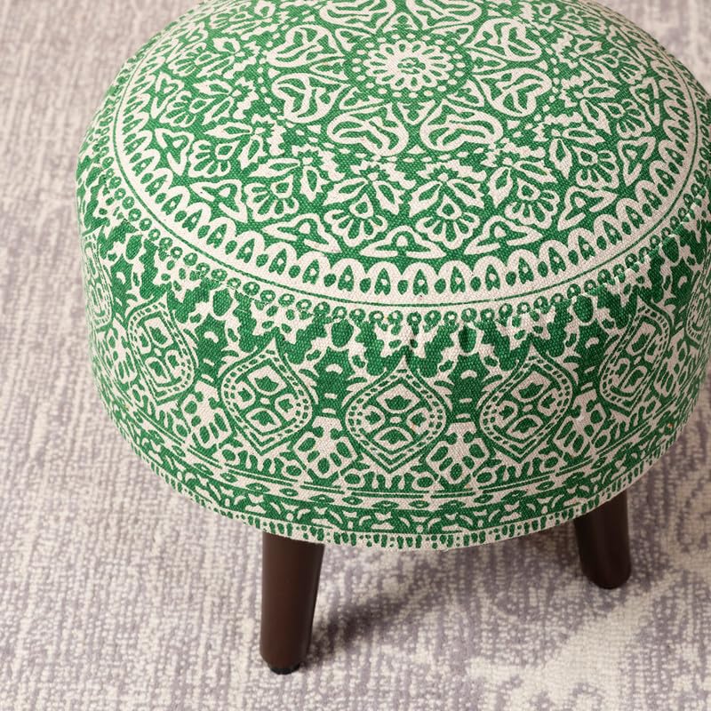 Image of nestroots Wooden Ottoman Stools for Living Room | Printed Poufes for Sitting, Foot Rest with 4 Wooden Legs | 14 Inch Height, Green | Stylish & Comfortable Furniture for Home Decor