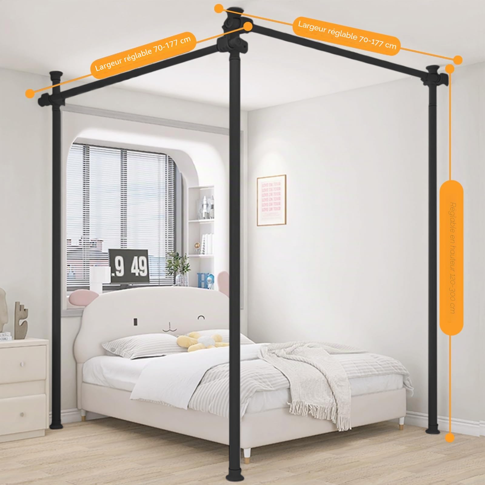 Cloison de séparation - Tringles à rideaux autoportantes sans rideau - Brise-vue pour salon, chambre à coucher ou bureau - 280 x 317 cm (l x H) - Noir