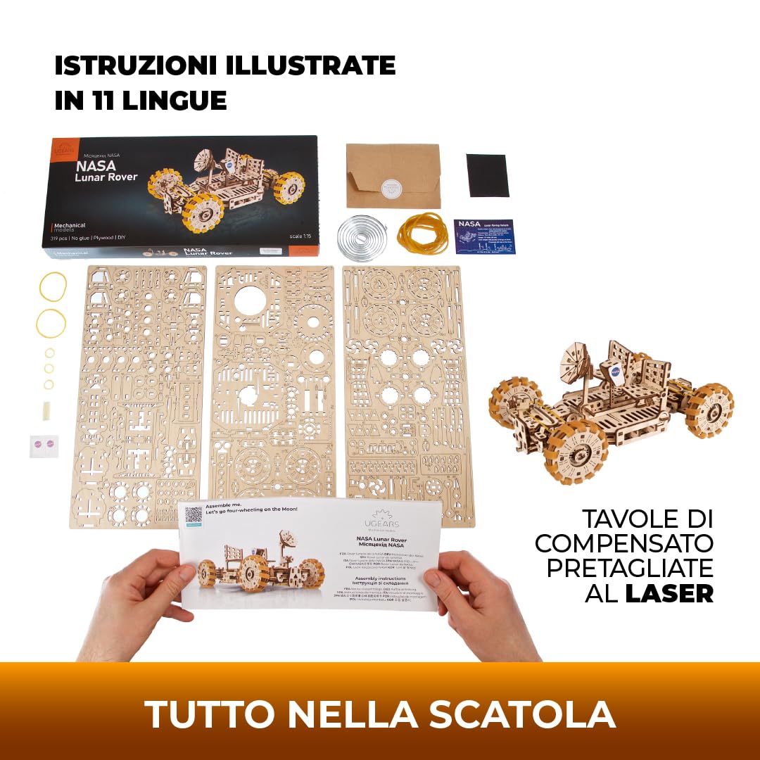 Kit modello Ugears NASA Lunar Rover - Puzzle meccanici in legno 3D per adulti da costruire - Regali spaziali per adulto - Kit modelli spaziali ufficiali della NASA
