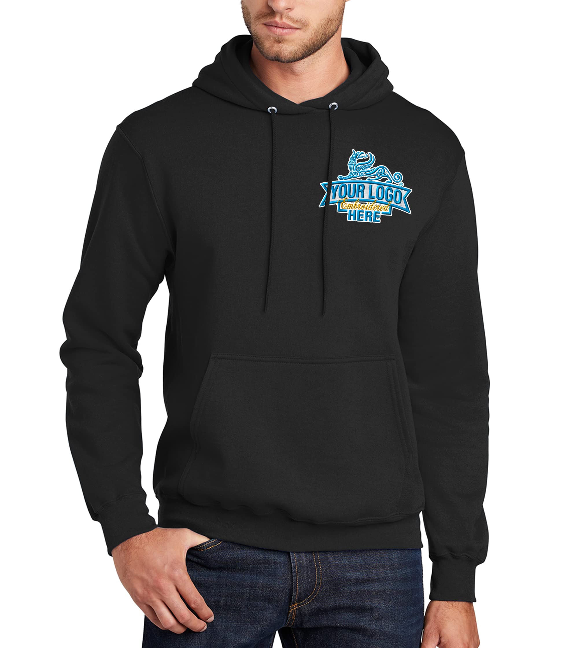 Custom logo Embroidered Men's Core Fleece Pullover Hooded Sweatshirt