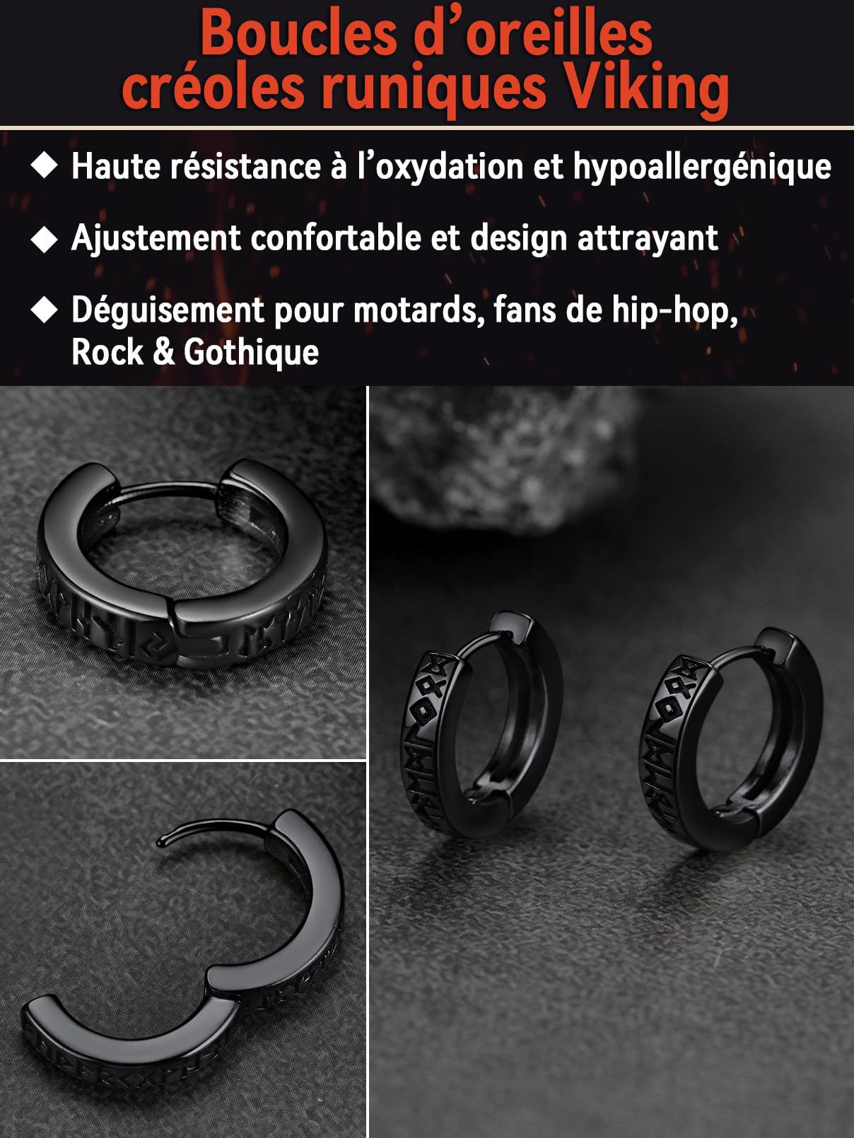FaithHeart Viking Homme Boucle d'Oreille Runes Nordiques en Acier Inoxydable/Argent 925, Créole Petit Anneau Celtique Piercing pour Oreille Percée