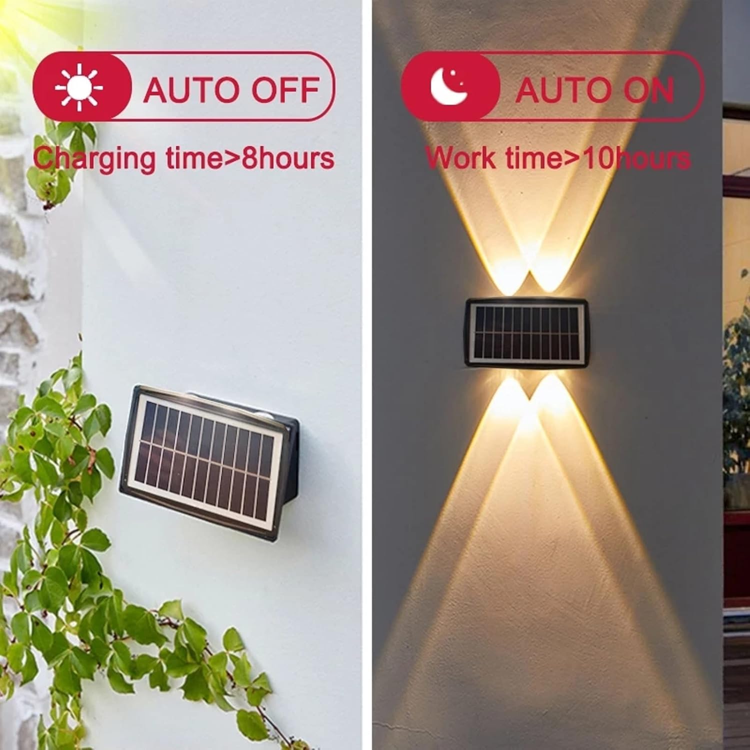 ASLIDECOR Solar Wall Lights Up Down 2 Pack, 4 Led Solar Sconce,Waterproof Deck Fence Lighting for House Outdoor Decor (Warm White&Cold White)