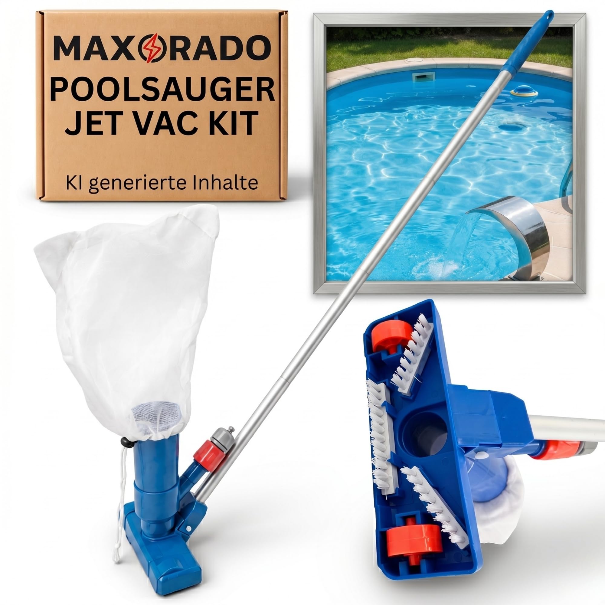 Maxorado Pool Vacuum Cleaner, Blue, Plastic, Universal Floor Nozzle, Compatible with Intex