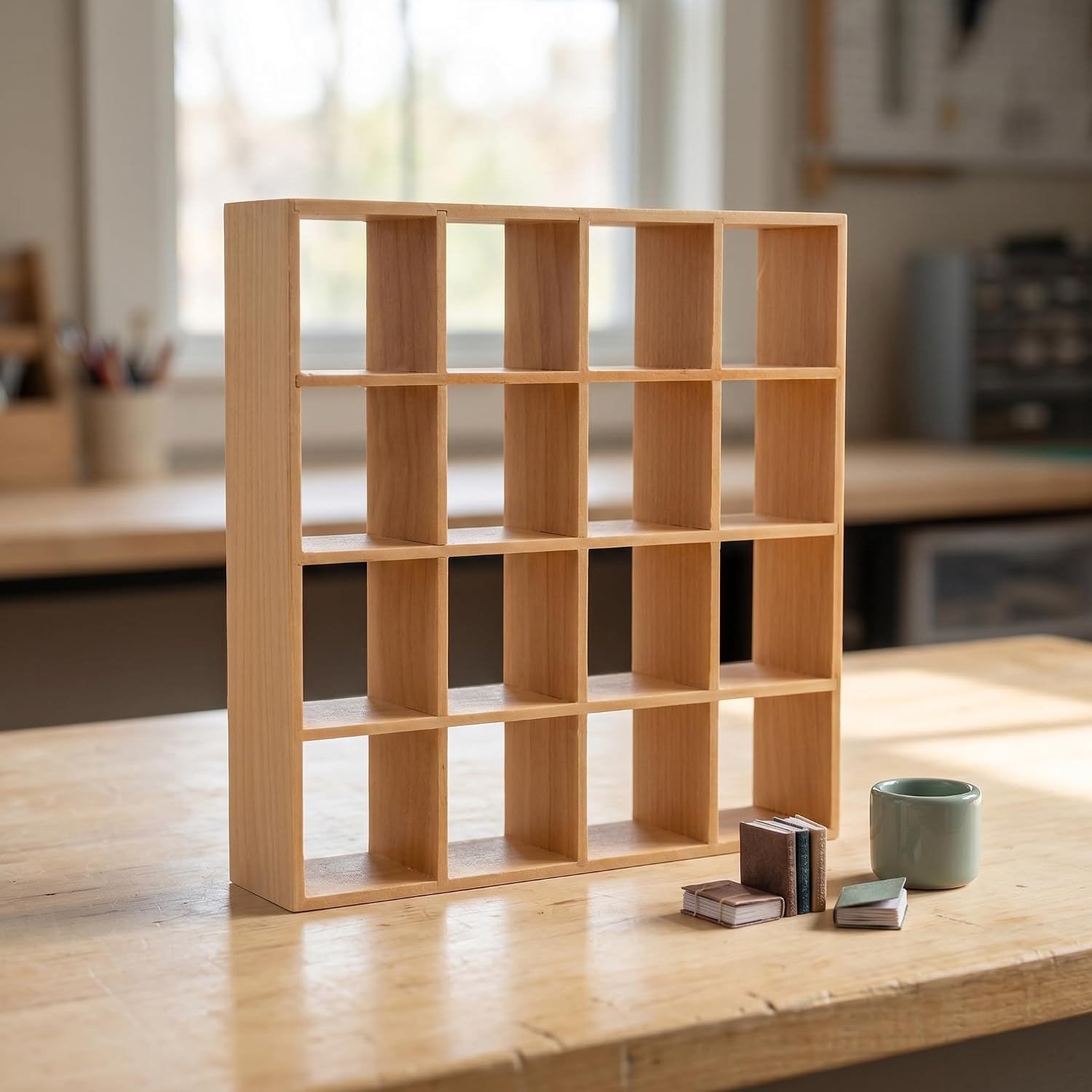 Homoyoyo 1:12 Scale Dollhouse Bookshelf Wooden, Mini Storage Rack Miniature Display Shelf for Dollhouse Room Decor Mini Furniture Organizer Accessory