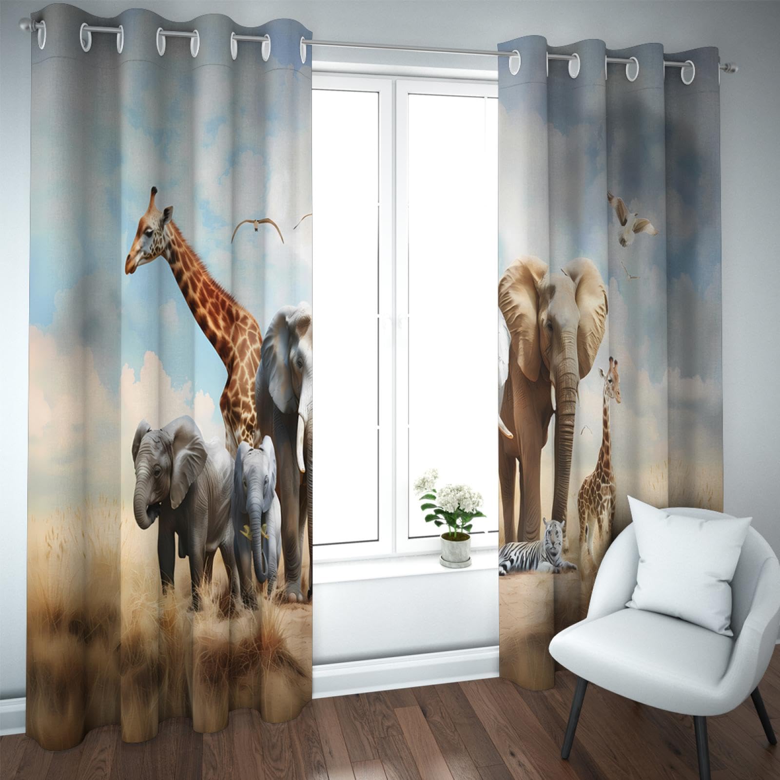 Afrika Tiere Vorhänge & Vorhänge Wildtier Abenteuer Fenstervorhänge Tragbare Verdunkelungstülle Fenstervorhänge für Küche Esszimmer B140xH220