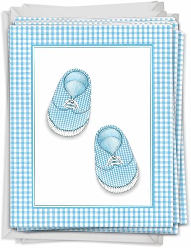 The Best Card Company - Juego de 10 tarjetas de felicitación para bebé en blanco con sobres de 5 x 7 pulgadas (1 diseño, 10 cada uno) - Botines