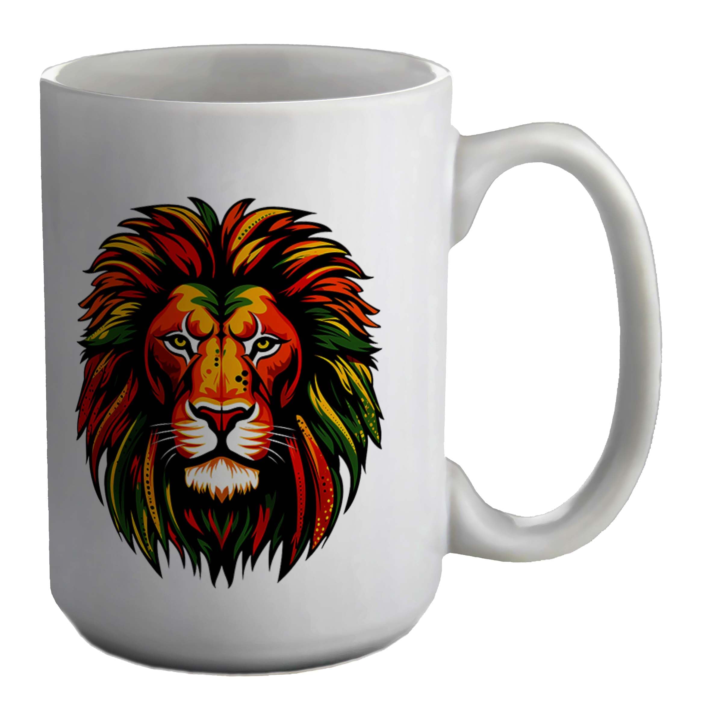 Shopagift Fierce Lion Mug Reggae Jamaica Rasta Jungle White 15oz Large Gift Ceramic Cup
