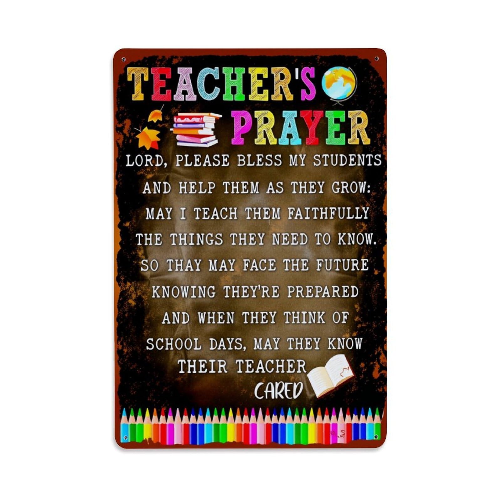 Jdyaojiesheng Vintage Teacher's Prayer With Books And Pencils_1 Tin Sign Retro Metal Wall Decor Metal Poster, Home Bar Garage Farmhouse Cafe Wall Art Decoration 8X12inches