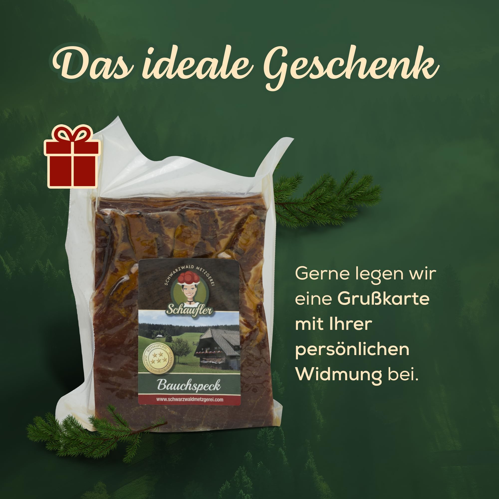 Schwarzwald Metzgerei – Schwarzwälder Bauchspeck am Stück mit herzhaft rauchigem Aroma – 2 x 500g Speck vom Bauch für Salate, Rührei, grüne Bohnen, Carbonara u.v.m.