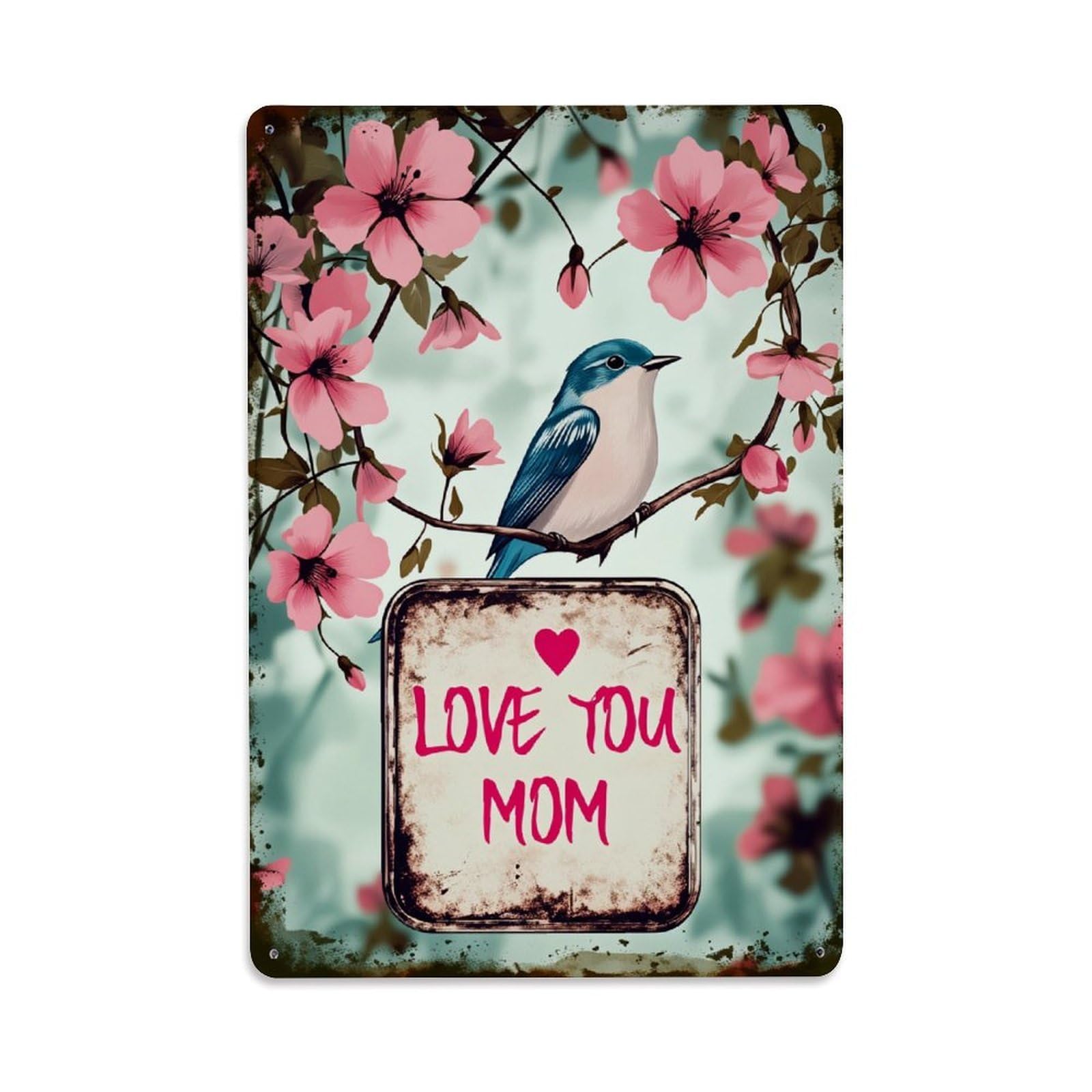Enderetf Vintage Bird On Branch With Flowers Tin Sign Metal Poster, Home Bar Garage Man Cave Cafe Indoor & Outdoor Wall Decoration 8X12inches