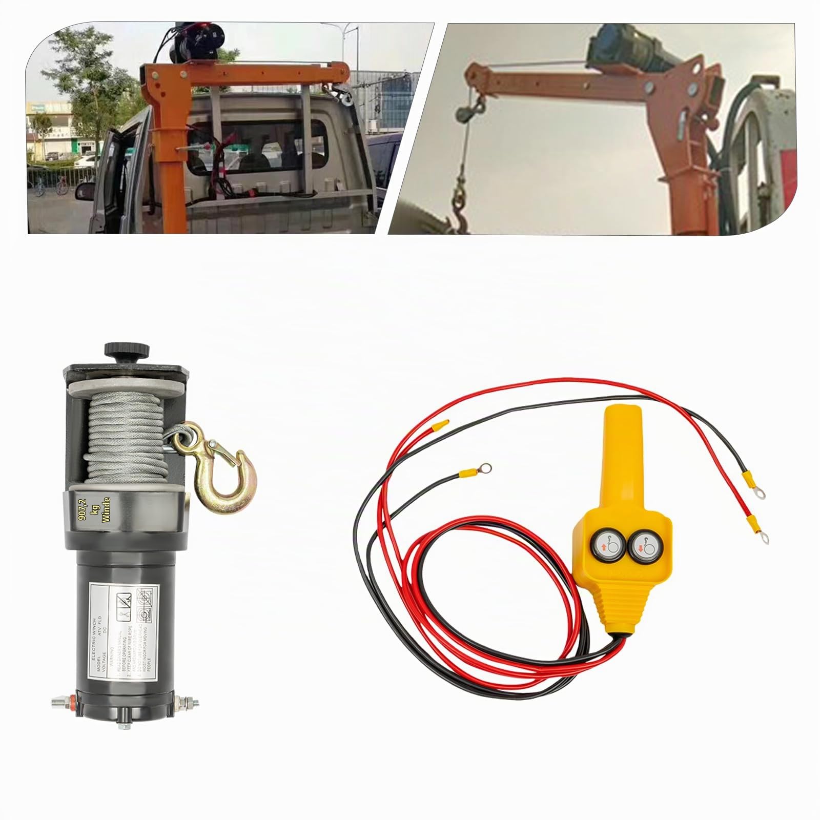 Elektrische Seilwinde 900kg/200kg Elektrisches Hebegerät mit Handgriff-Controller für Off-road Quads, ATV, UTV Stahlseil-Hebe-/Zugvorrichtung, mit 6m Seillänge
