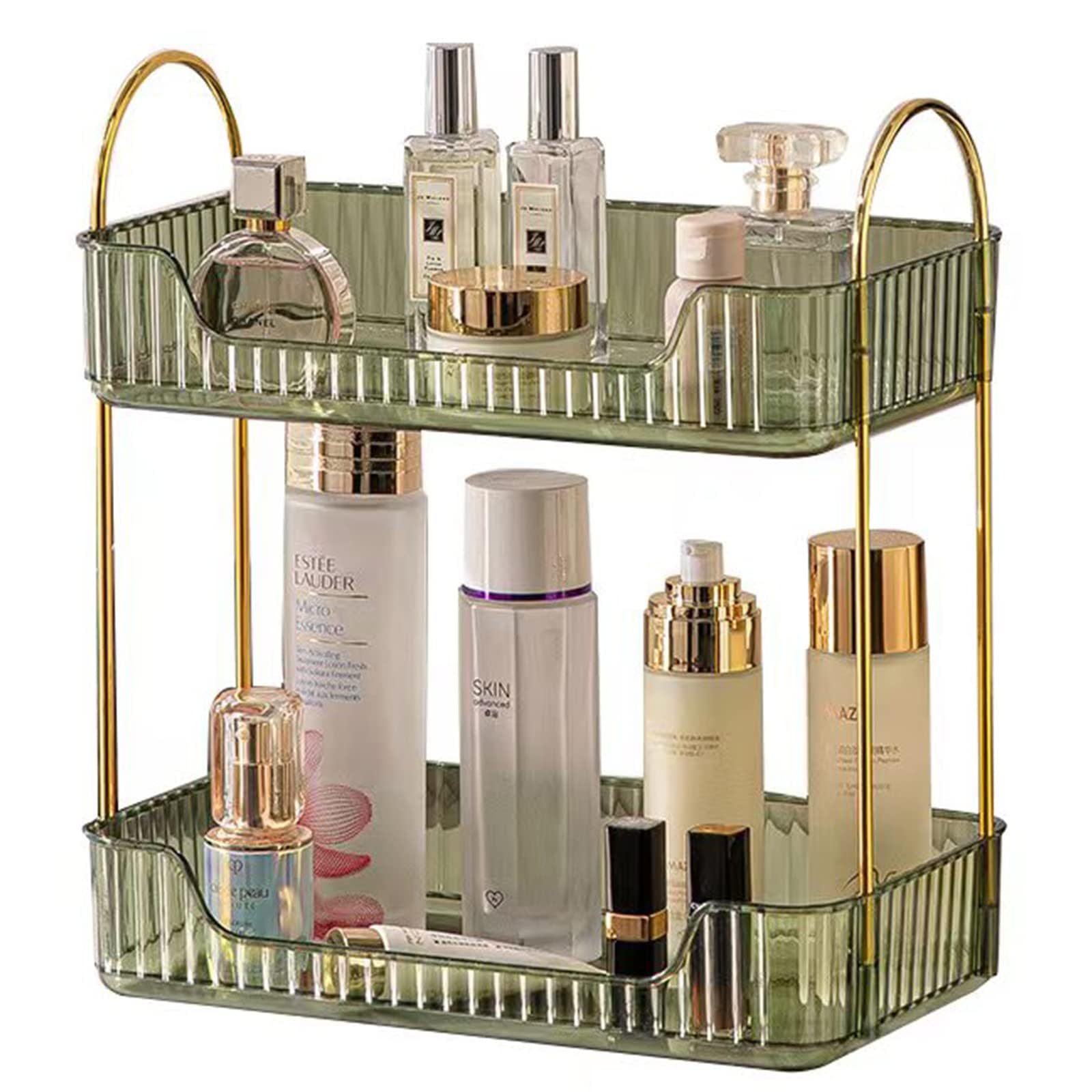 ALMEKAQUZBathroom Counter Organizer Countertop Storage, Cosmetics Skincare Shelf Organizer, Makeup Organizer Perfume for Dresser Vanity Tray, Spice Rack Organizer for Kitchen(2 Tier-Green)