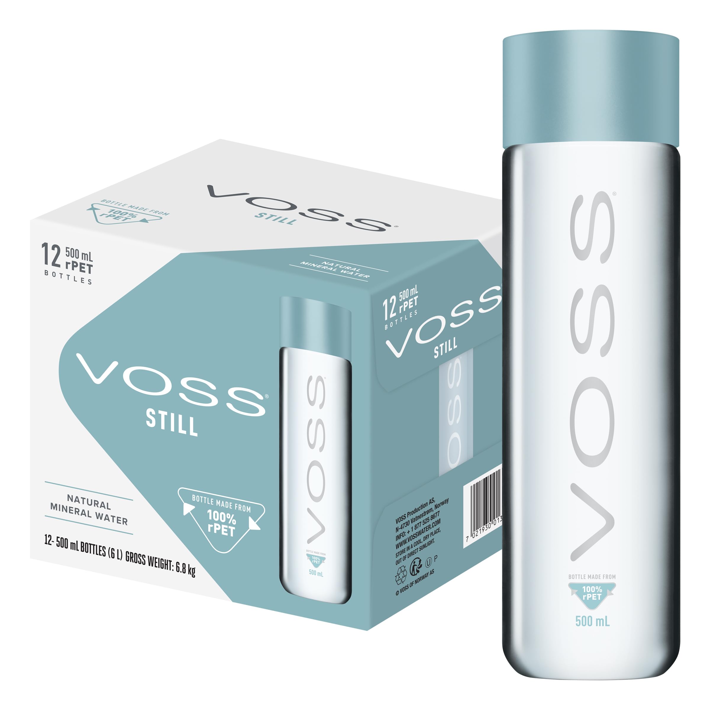 VOSS Still Water, Pack of 12 x 500ml PET Bottles, Natural Mineral Water