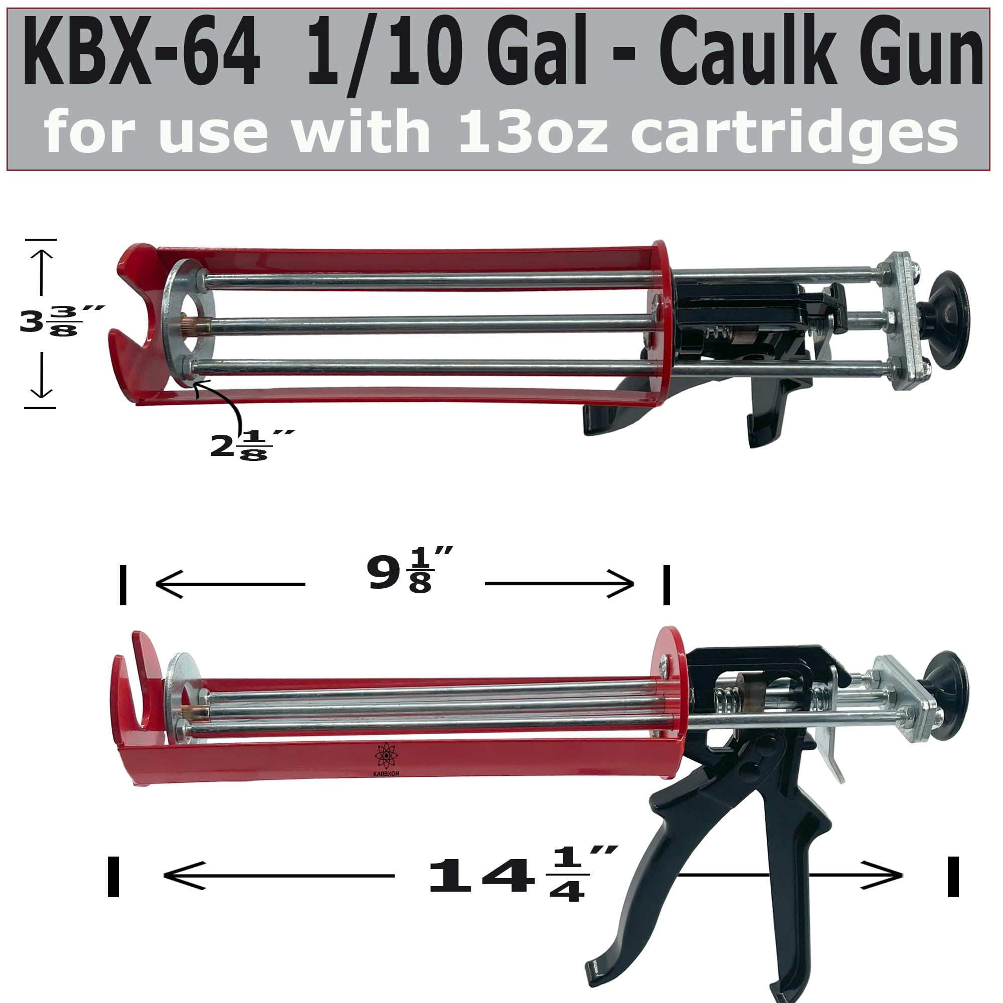 KBX64 - Pistola de calafateo profesional de 1/10 galón - Relación de empuje 25:1 - Resistente - Sin goteo - Cartuchos de 13 onzas - Pistola de calafateo para selladores de silicona y otros