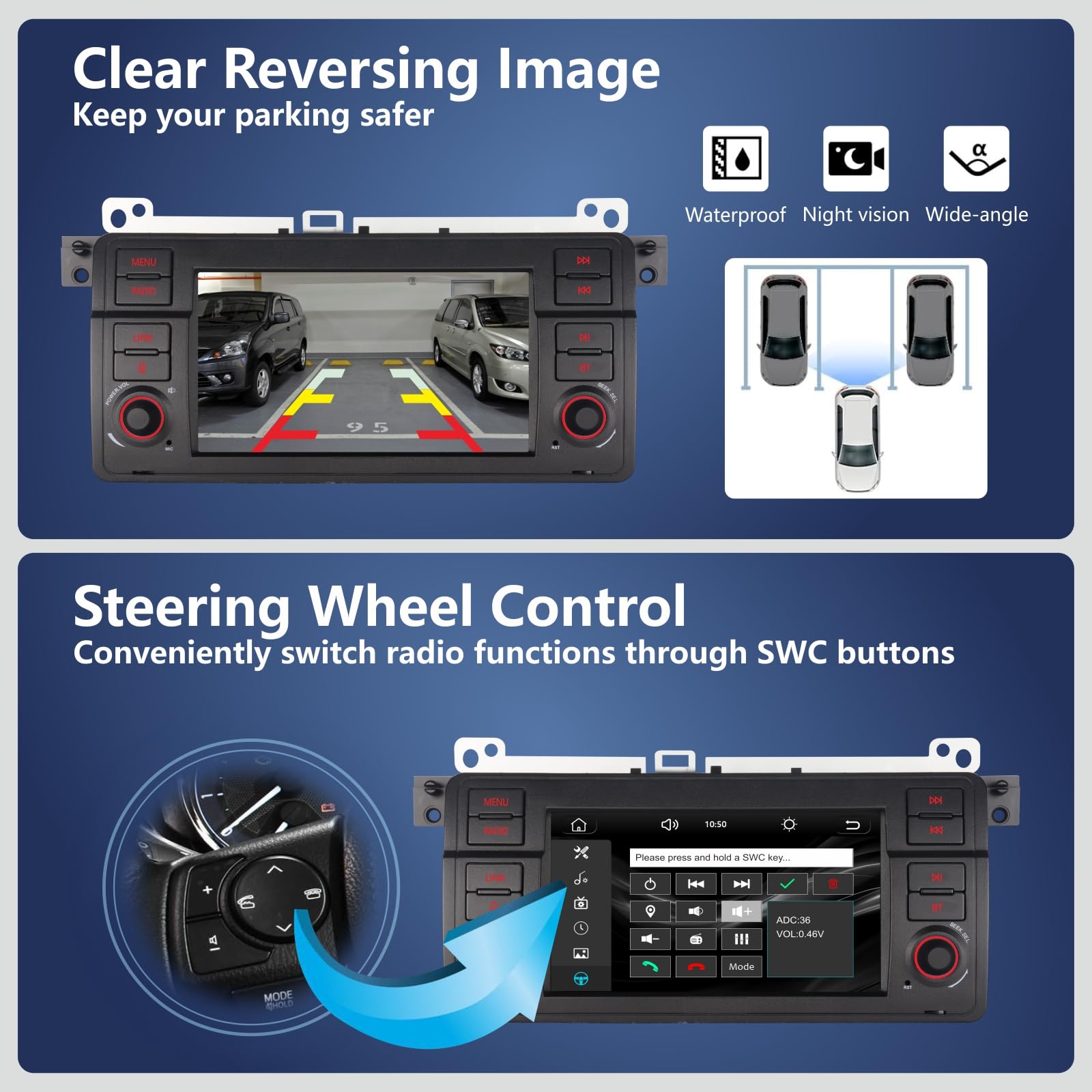 Autoradio pour BMW E46 Compatible avec sans Fil Carplay Android Auto avec 7 Pouces IPS Écran Tactile Bluetooth/FM/AM/Mirror Link/USB/EQ