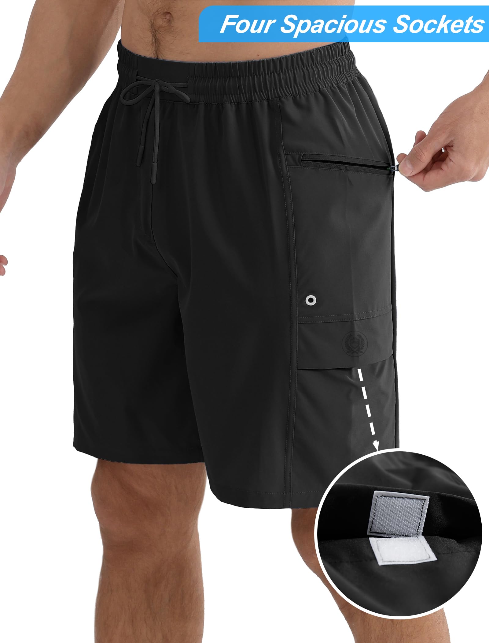 APTRO Badehose Herren ohne Futter Schnelltrocknend Lang Sporthose Badeshorts mit Reißverschlusstasche und Verstellbarem Tunnelzug
