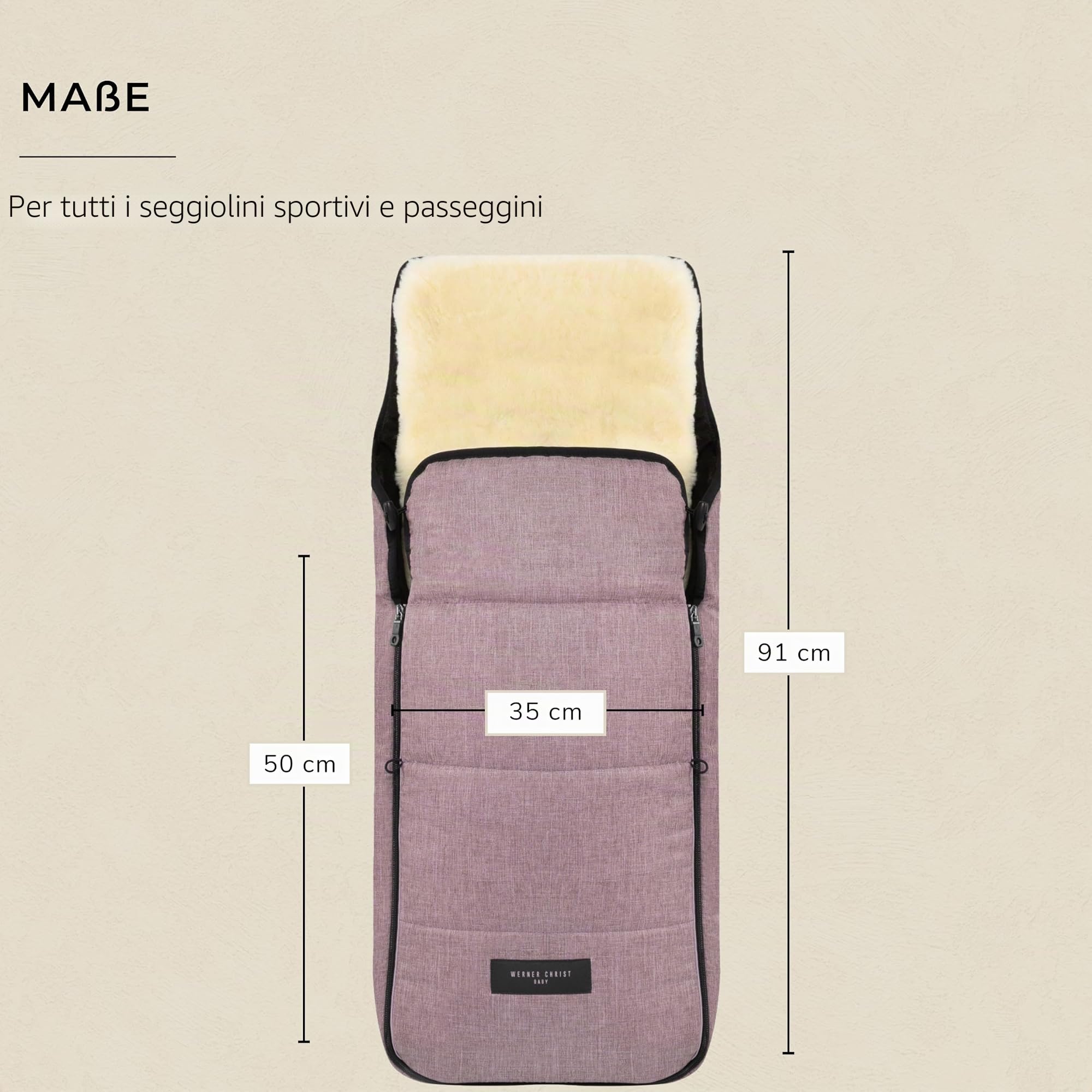 CHRIST WERNER BABY - Coprigambe invernale in pelliccia di agnello, con fodera in vera pelliccia rimovibile, utilizzabile come inserto per passeggino (2 in 1) in rosa