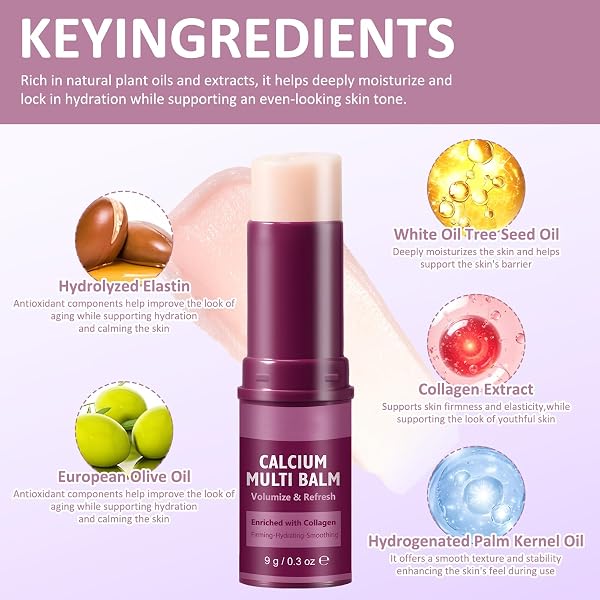 2 Pcs Calcium Volume Multi Balm Stick Viso Coreano Stick Antirughe Coreano Combina Proprietà Idratanti Rassodanti Illuminanti E Lenitive Adatto Alla Maggior Parte Dei Tipi di Pelle - 2