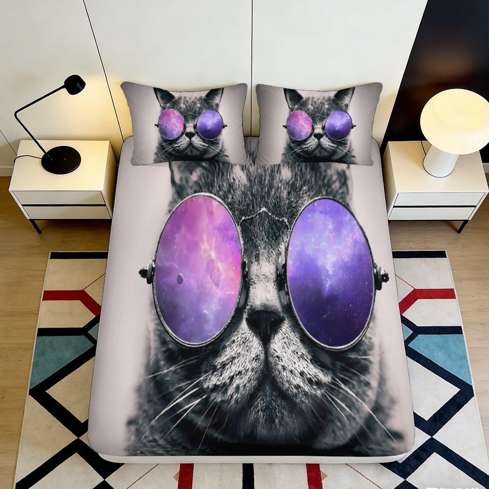 Qjzxknhpgr Style-6 3D Printed Cat With Galaxy Sunglasses Fitted Sheet Microfiber Soft Bed Sheet For Bedroom Dorm Mattress Cover Decor 90X200x25cm
