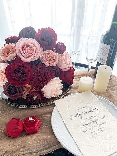 Vista 187 de White Rose Artificial Flowers Fake Flower Bulk with Stems for DIY Wedding Bouquet Bridal Baby Shower Centerpiece Table Decorations Silk Faux Floral