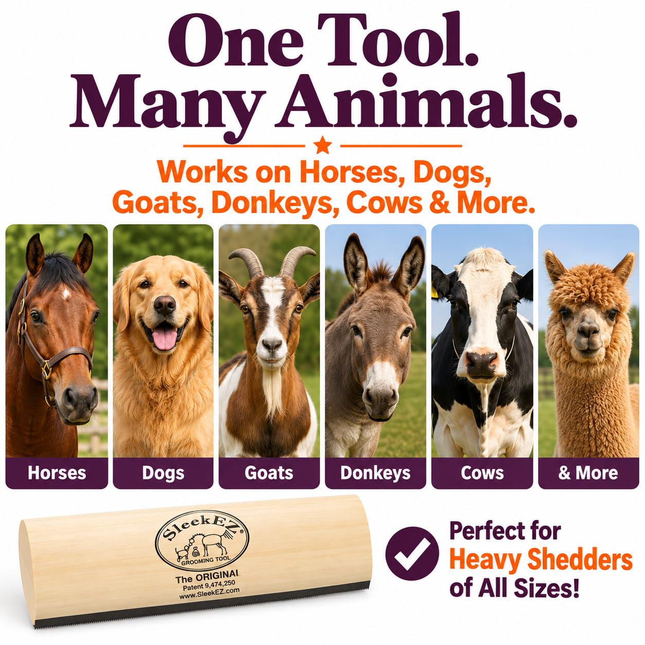 SleekEZ 10 Inch Horse Brush – Patented Horse Shedding Blade Made in USA - Removes Loose Hair & Undercoat - Deshedding Tool for Donkeys, Cows & Large Animals - Helps Reduce Seasonal Shedding view 5