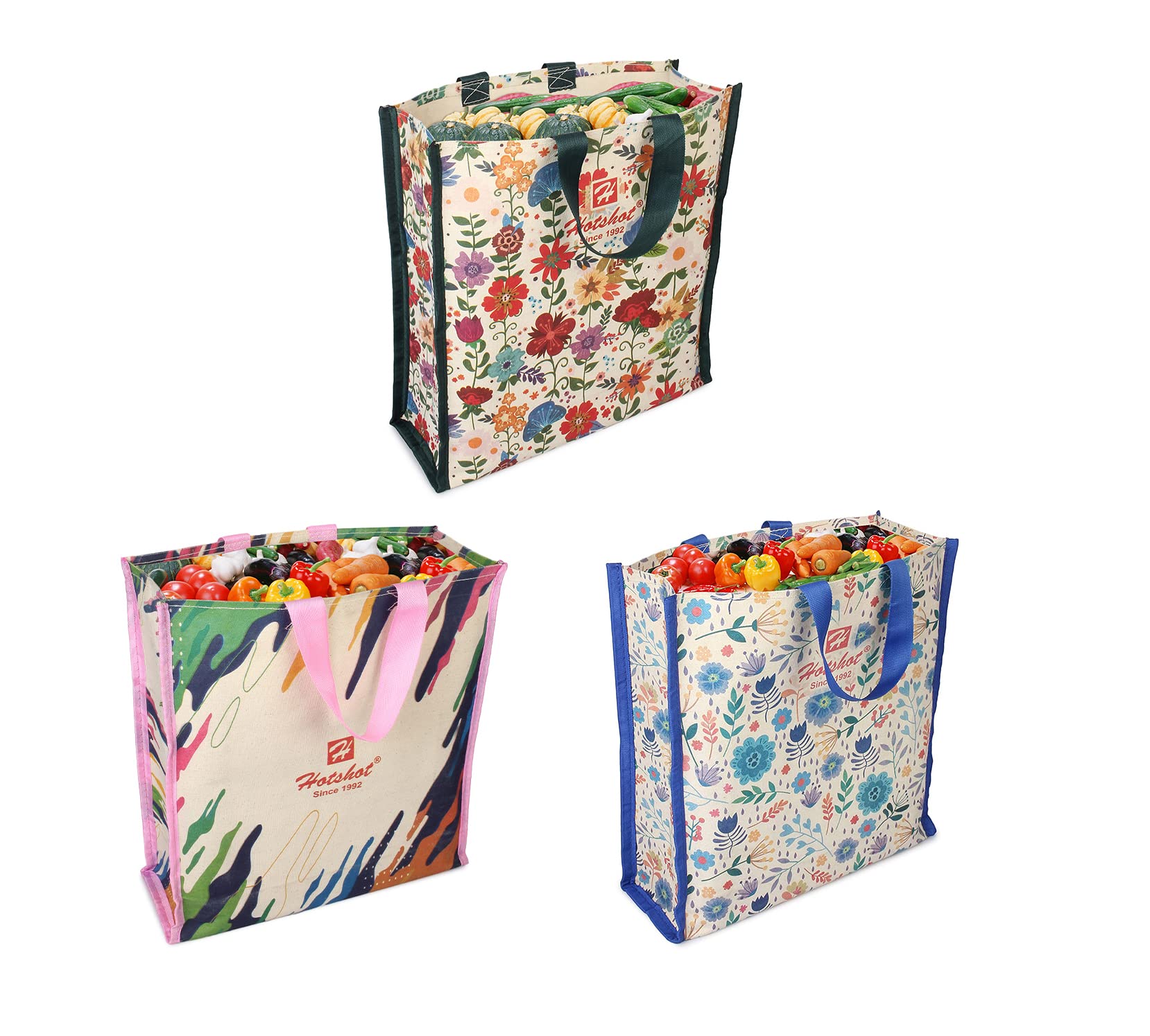 HOT SHOT Hotshot Bags Reusable Medium Heavy Duty ||Waterproof Canvas Bags|| Kitchen Essentials||Grocery Bag||Vegetable Bag||Jhola||Carry Bag||Thela with Double Handles (Pack of 3)