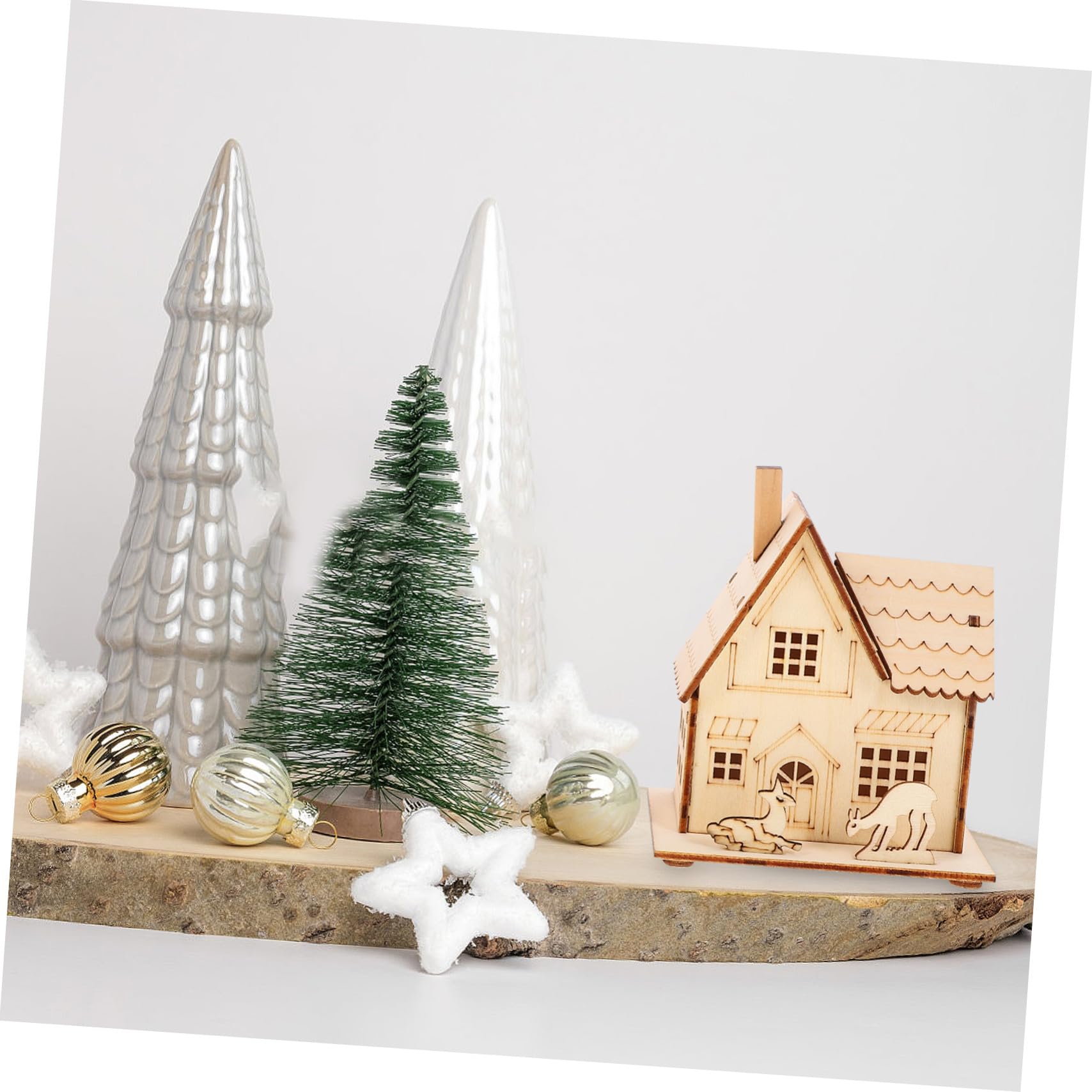3pezzi Ornamento Natalizio in Legno Illuminazione Led Villaggio Invernale Miniatura Per Decorazioni Da Tavolo Per Feste Di Natale e Ambienti Domestici