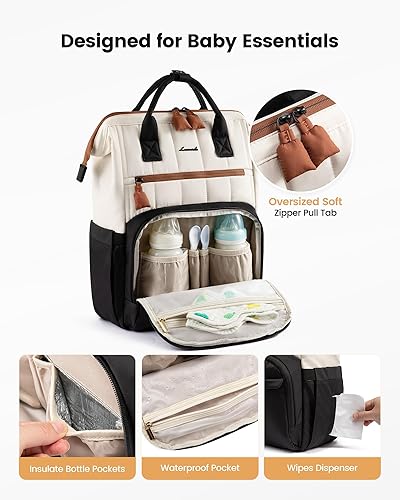 Miniatura 4 de LOVEVOOK Mochila de pañales acolchada, bolsa de bebé ligera con cambiador, bolsa de pañales para mamá papá con hebillas para cochecito