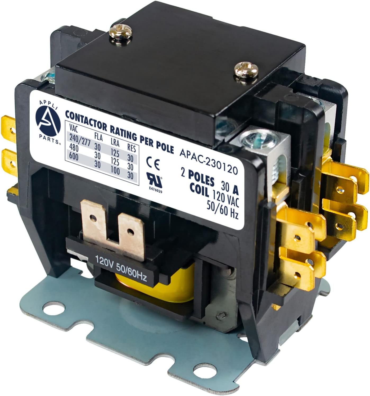 Appli Parts APAC-230120 Heavy Duty 2 Poles Contactor 30 Amp 120 Volts Coil Replacement for ac Compressor and Electrical Applications UL Certified E476929
