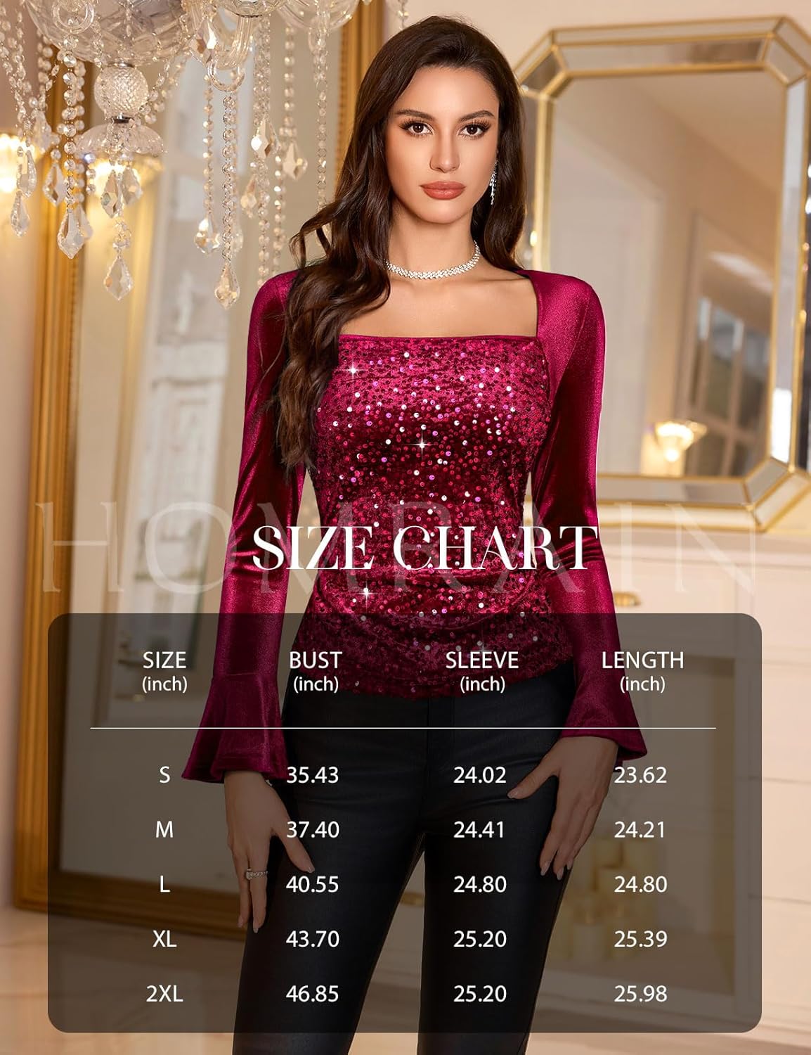 HomRain Women's Long Sleeve Sequin Velvet Tops Boat Neck Sparkly Party Blouse Evening Holiday Shiny Casual Shirts - Image 6