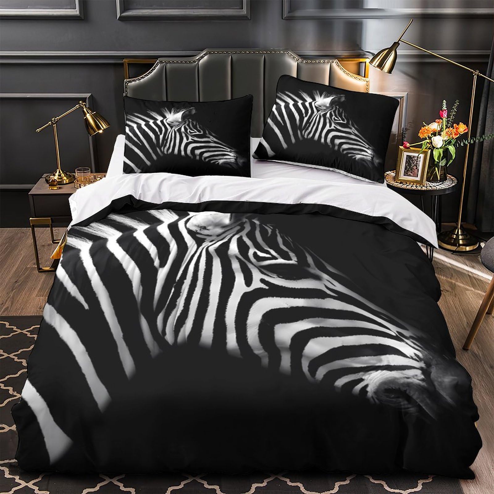 Housse de couette zèbre anti-pli parure lit ado facile à laver
