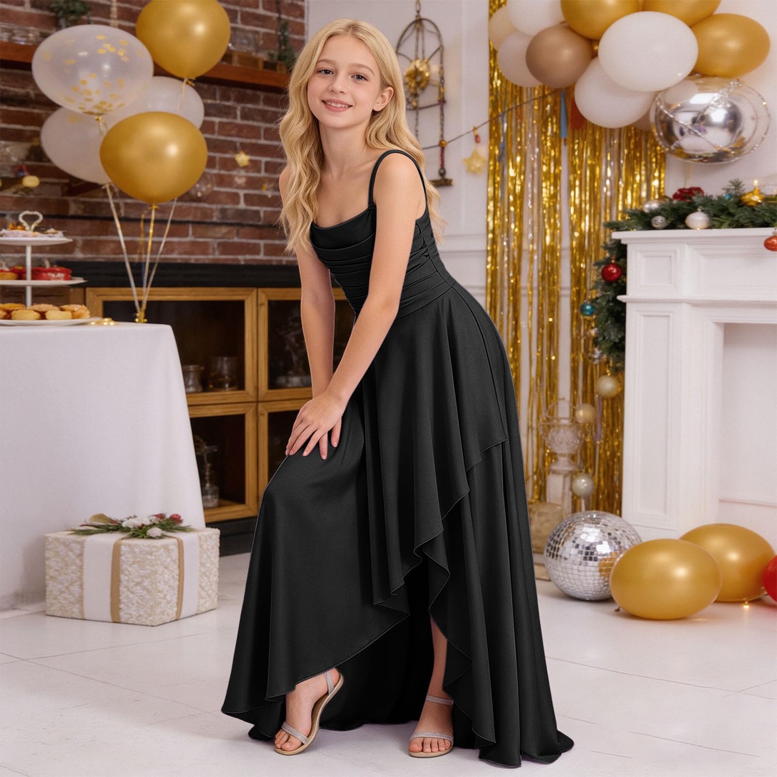 Generisch Vestido de fiesta para niñas con falda con volantes y parte superior cruzada sin tirantes