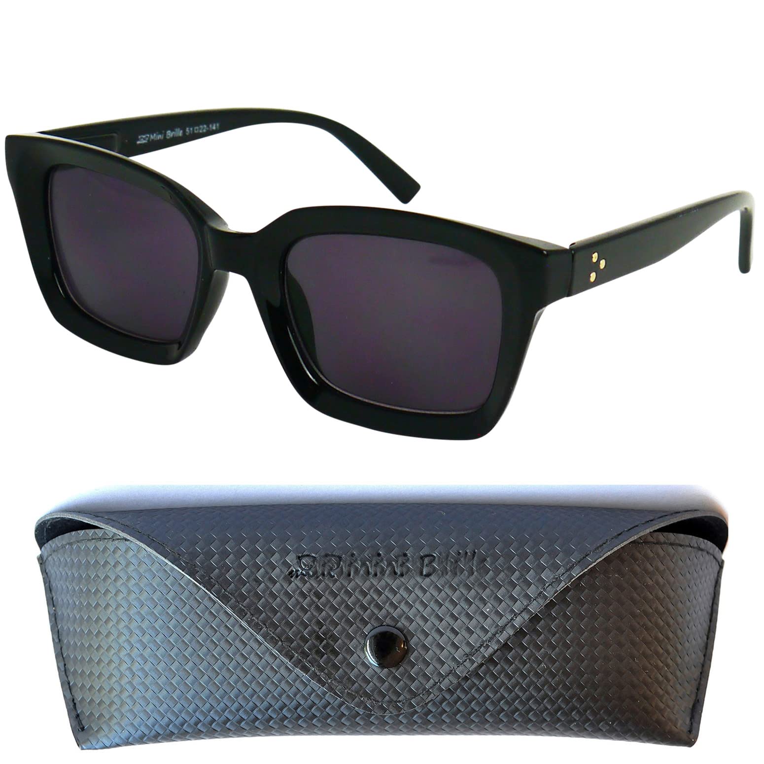 Mini Brille Sun Reading Glasses with Large Lenses, FREE Case, Oversize Square Thick Plastic Frame (Black), Sunreaders Women