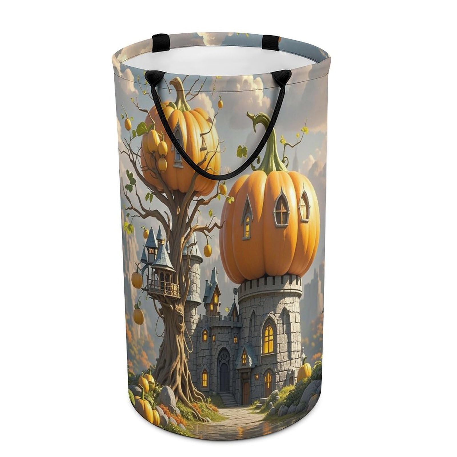 Pumpkin Building Laundry Basket Waterproof Laundry Hamper Freestanding Collapsible Clothes Hamper with Reinforced Handles 86L Large Foldable Tall Clothes Basket for Bathroom