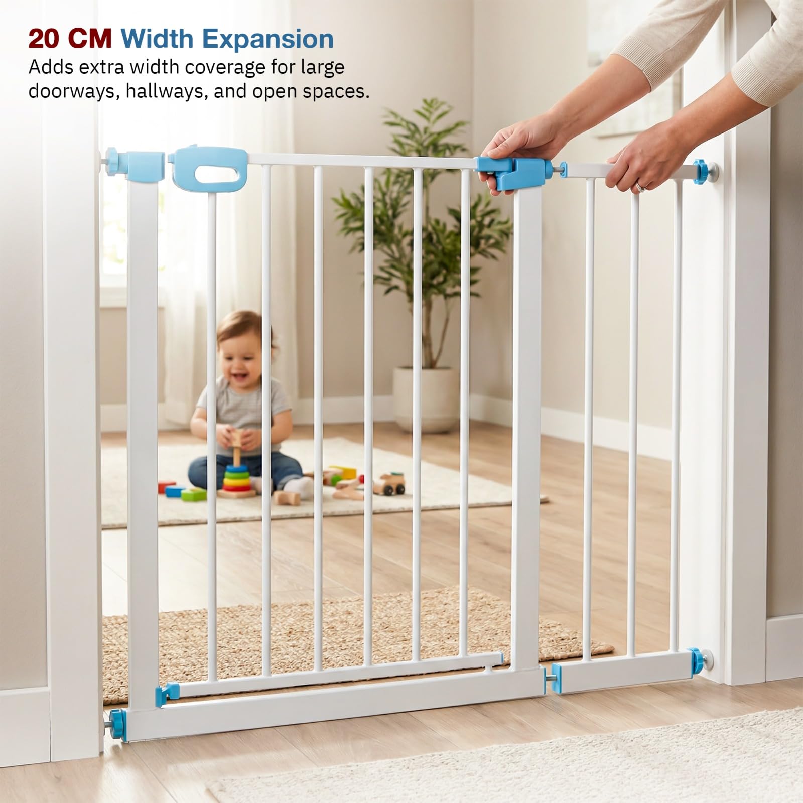Baybee Safety Gate Extension 20cm | Baby Gate Extender for Kids & Pets | Tool-Free Pressure Fit | Dual Side Compatible Extension for Doorways, Stairs & Hallways (White) 2