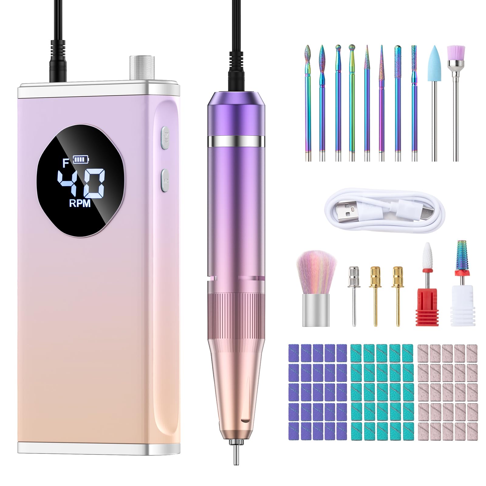 HOMEASY Ponceuse pour Ongles Professionnel: 40000 RPM Portable Lime à Ongles Électrique Rechargeable, 16 en 1 Ponceuse Ongle Avec LED Écran, Kit de Manucure Pédicure Vitesse Réglable pour Salon/Maison