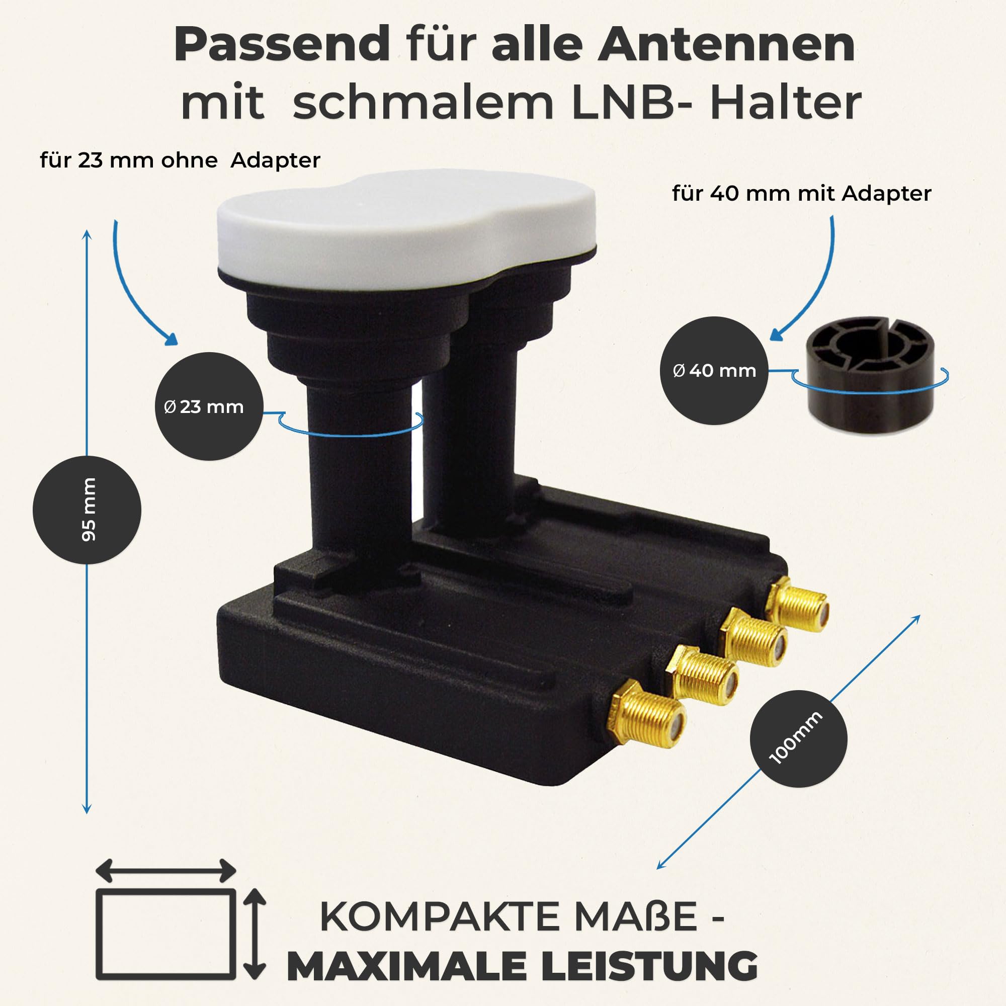 PremiumX Monobloc lnb Quad 3 ° pxmb3q 0,1 DB Astra 19,2 eutelsat 16 HDTV fullhd ultrahd 4k 3D Capable de 4 participants