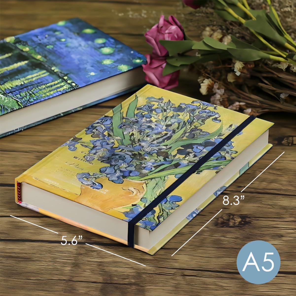 ipoul Blank Journal, Art Journal, Sketch book, 130gsm, Thick Paper Sketchbook, A5, Hardcover, Drawing Notebook, Blank Page, Lay Flat, Unlined, Van Gogh Irises, Sketch Books for Adults - Image 2