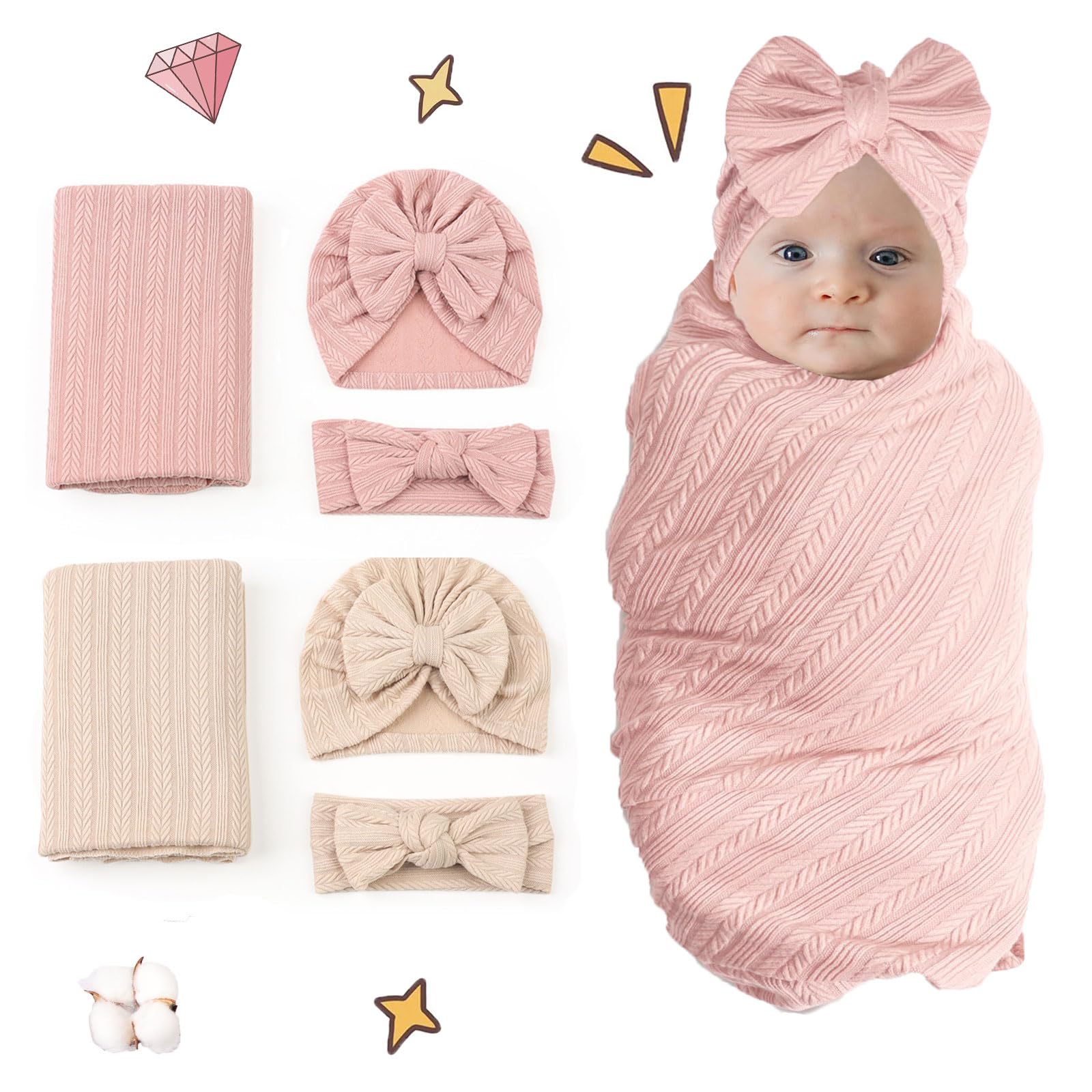 Set 3 Fasce Swaddle Per Neonati - Coperte Avvolgenti In Cotone Per 0-3 Mesi Con Cappellini - Foto 8