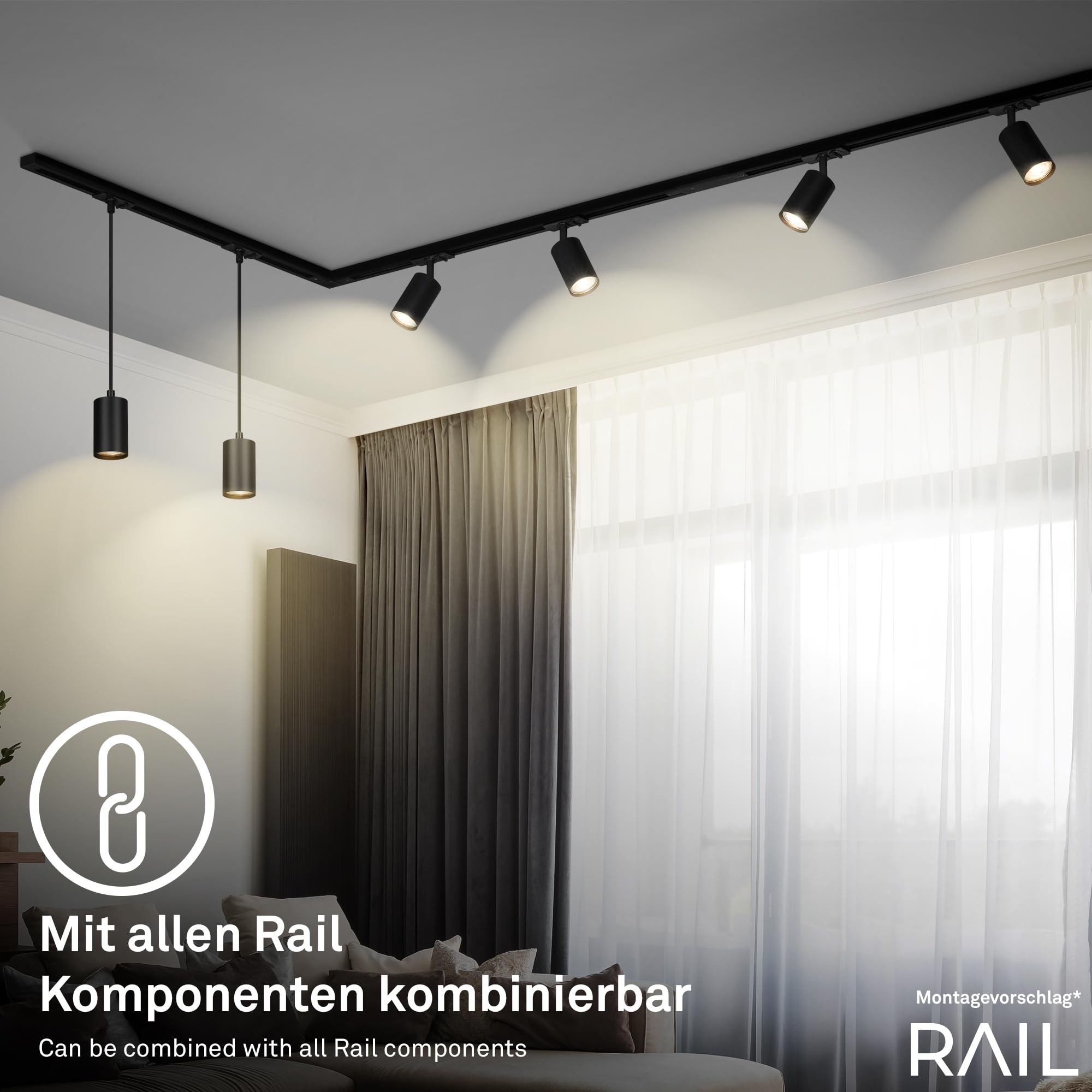 BRILONER - System szynowy Rail szyna zasilająca, akcesoria, element przedłużający, 0,75 m, czarny
